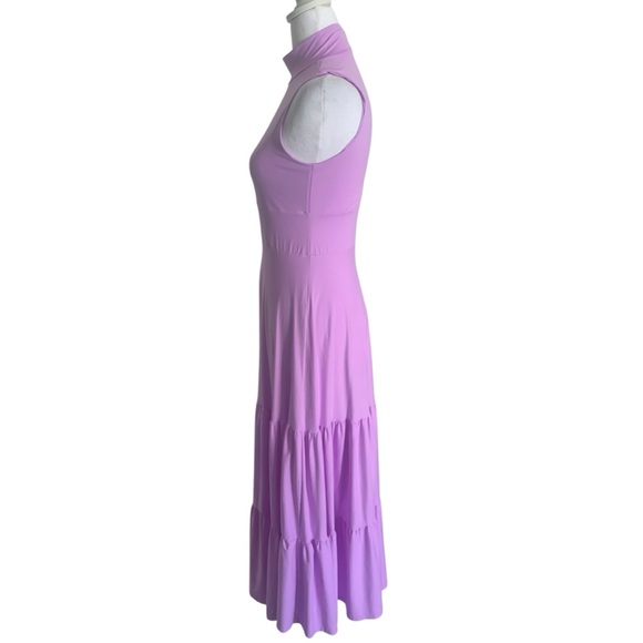 Paylot Brazilian Brand Lavender Purple Sleeveless Mock Neck Tiered Dress - Picture 3 of 7